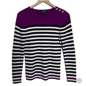 Lauren Ralph Lauren Large ColorBlock Sweater Top Striped Preppy Equestrian Fall
